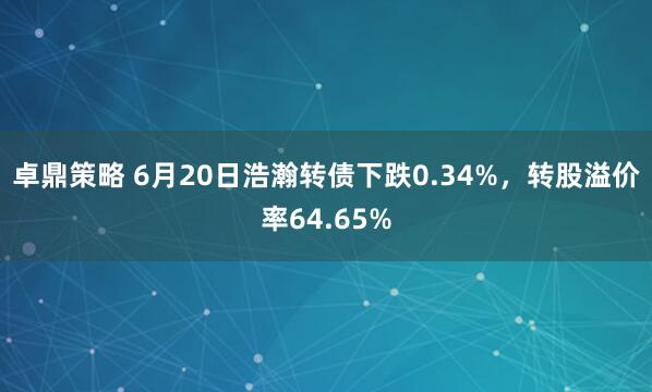 卓鼎策略 6月20日浩瀚转债下跌0.34%，转股溢价率64.65%